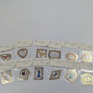 Complete Twelve Days of Christmas Ornament Set Solid Brass 24K Gold Finish